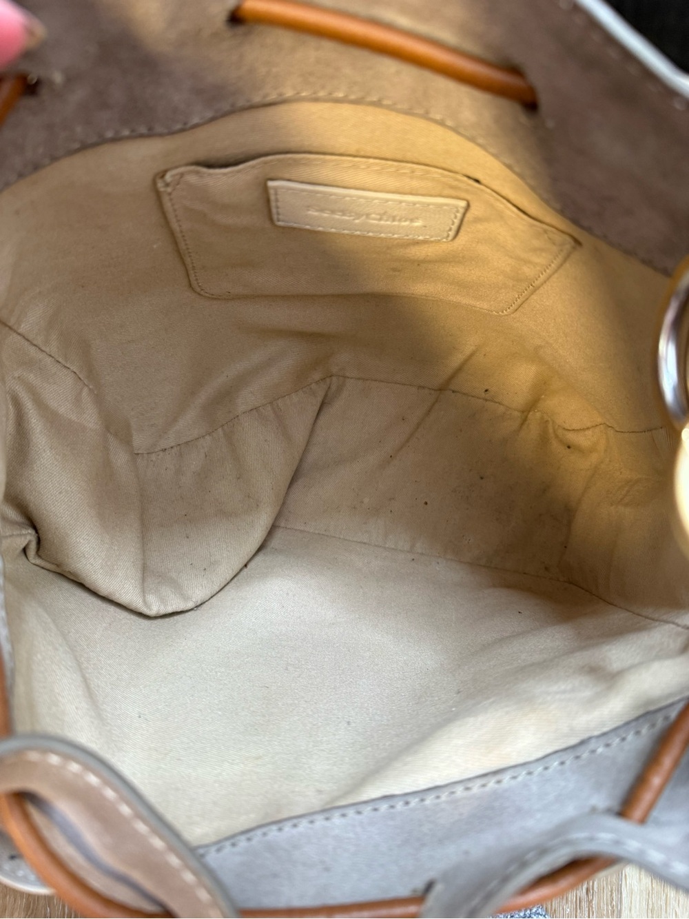 See By Chloé Leather Suede Bucket Bag Cream Taupe Brown Gold Hardware - Picture 13 of 16